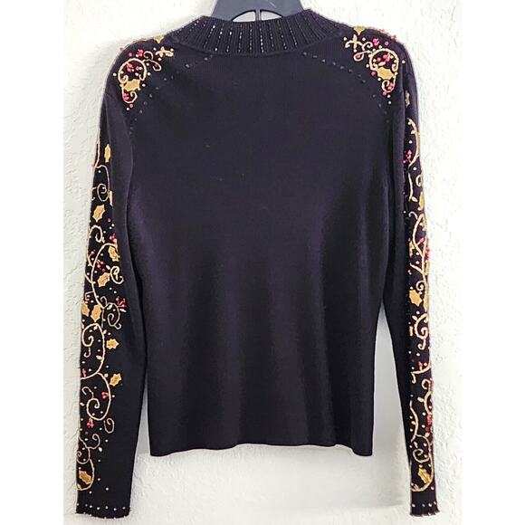 SWEATER JACKET & TANK-BEREK-Rhinestones-Appliques-Black-Gold-2 Piece-Size XL - Picture 2 of 15